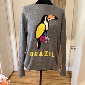 Aqua Gray Sweater with Toucan and Brazil Design